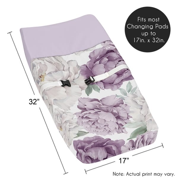 Sweet Jojo Designs Lavender Purple Boho Shabby Chic Floral Girl Changing Pad Cover Ivory Bohemian Vintage Garden Watercolor