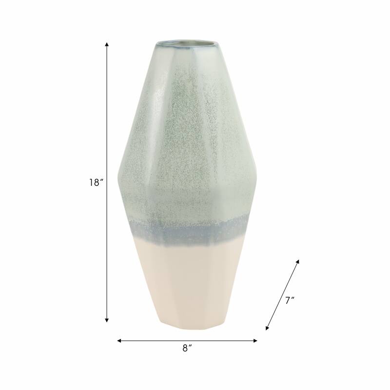 Earthenware Vase Faceted Design Ombre Finish Modern Geometric Style