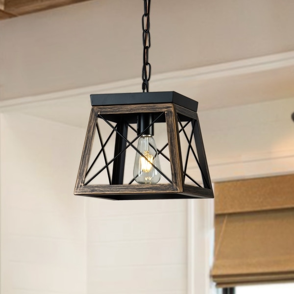 1 Light Farmhouse Mini Square Single Pendant Light with Wrought