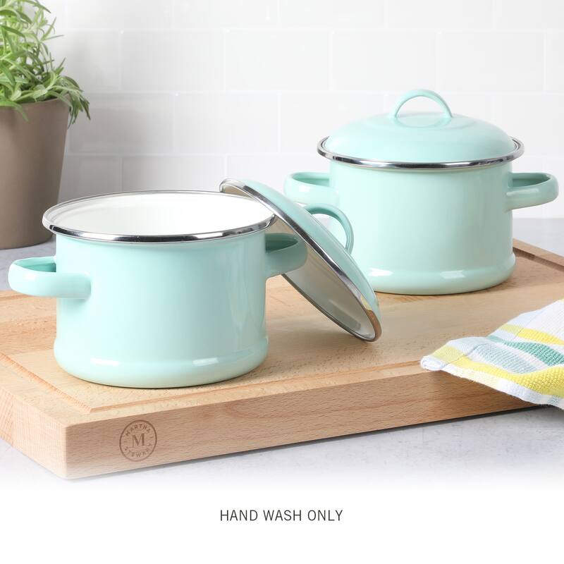 Martha Stewart 2 pack Mini Enamel On Steel Dutch Oven Set - Martha Blue