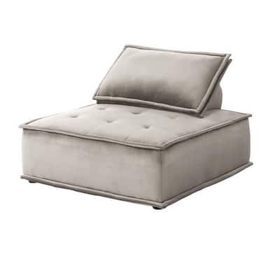 Nob 40 Inch Armless Lounge Chair, Tufted Seat, Pillow Back, Gray Velvet