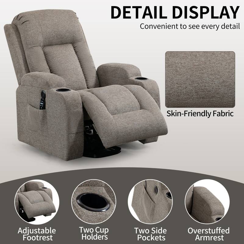 Grey Power Lift Recliner with Massage, Heat & Cup Holders