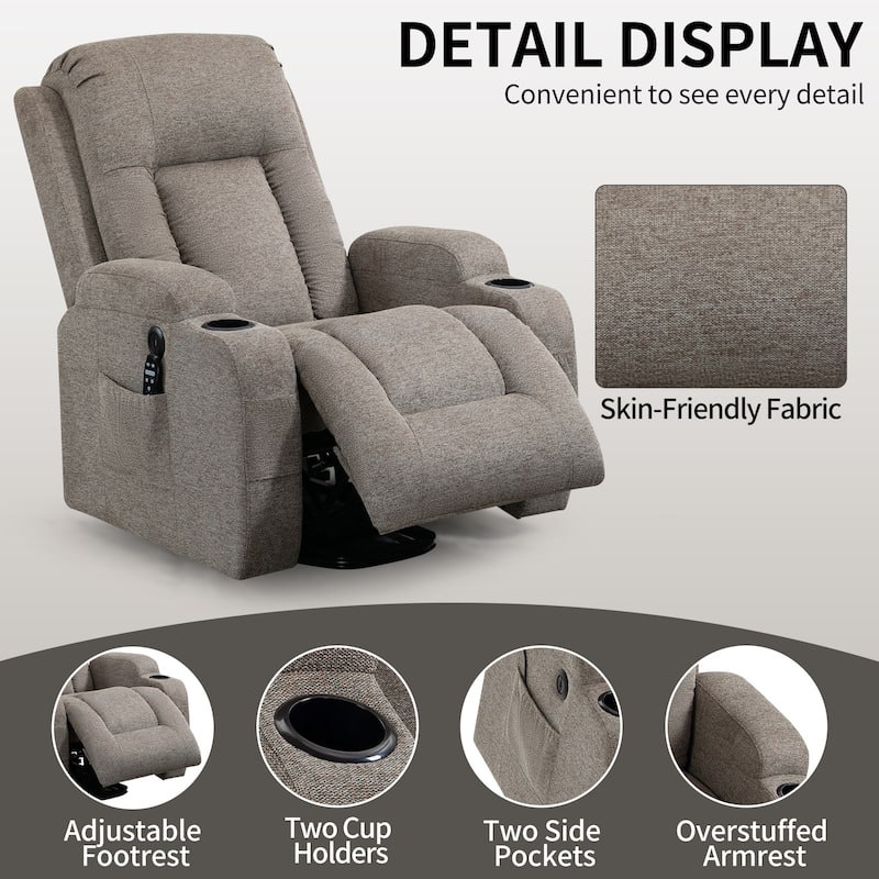 Massage Heat Power Lift Recliner Chair, USB Port, Dual Cup Holders