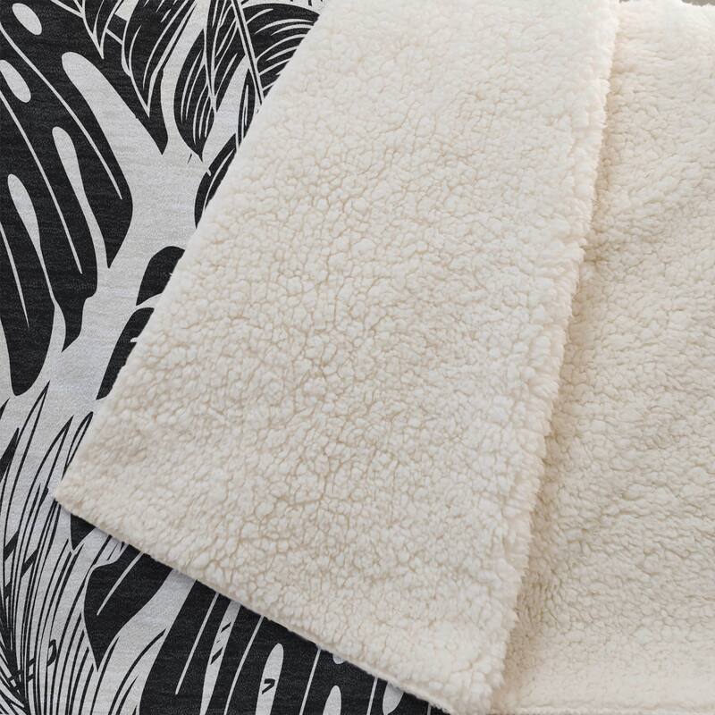 Premium Machine Washable ASB211 Palm Leave Sherpa Throw Blanket