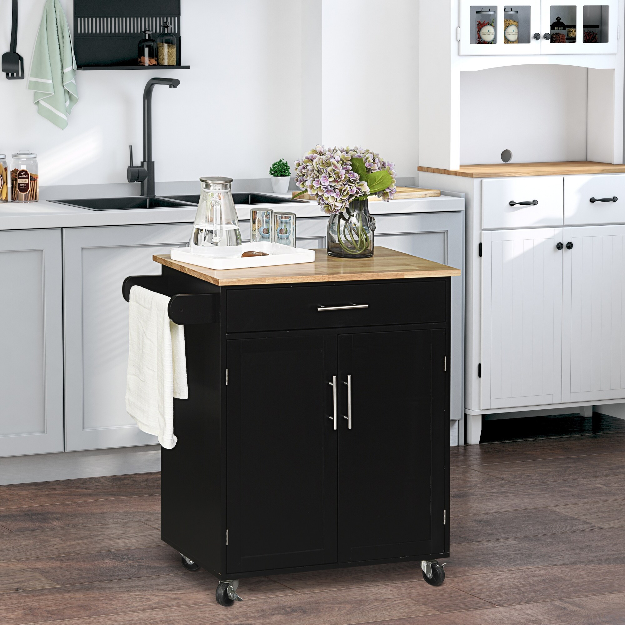 Ginger 59-inch Wide Kitchen Island with 3 Open Shelves and 2 Cabinets