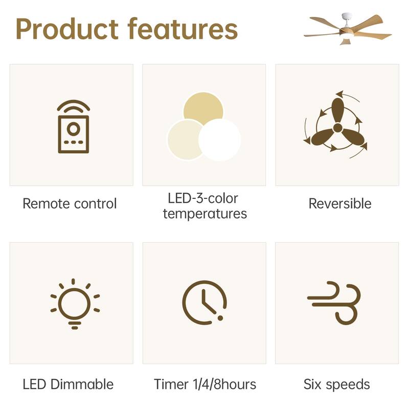 52" Indoor Noiseless Ceiling Fan with Integrated LED Light and Remote - 52 inches