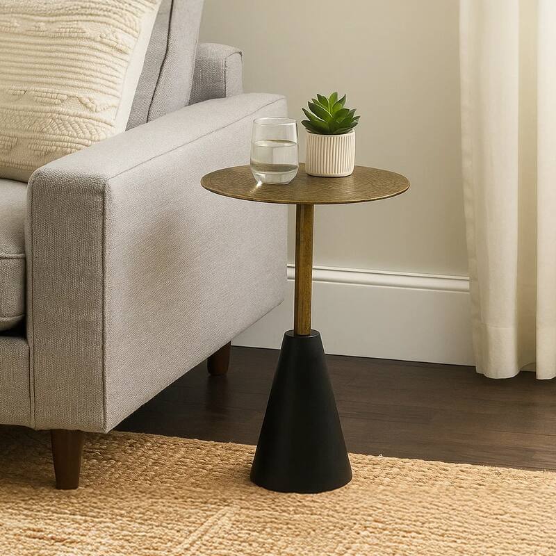 Zavra 21.5" Side End Drink Table, Aluminum Cast Craftmanship, Antique Brass