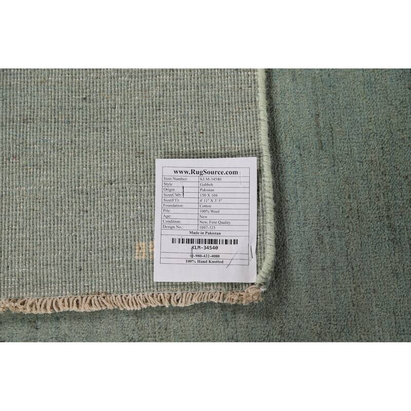 Modern Gabbeh Oriental Foyer Rug Hand-Knotted Blue Wool Carpet - 3'5"x 4'11"