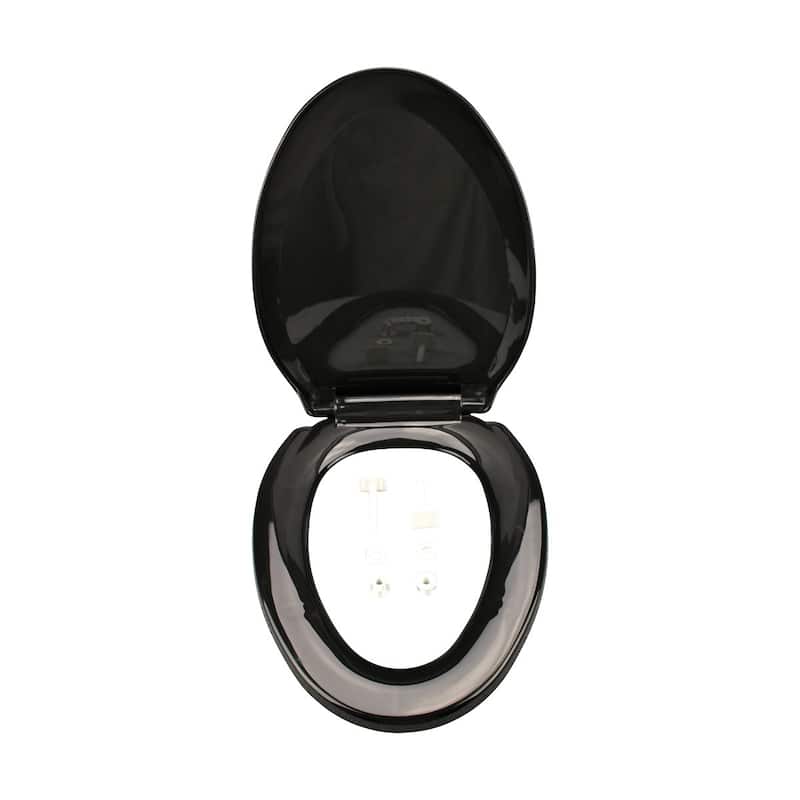 Black Plastic Elongated Toilet Seat Soft Close Easy to Install and Cleanwith Adjustable Mounting Hardware