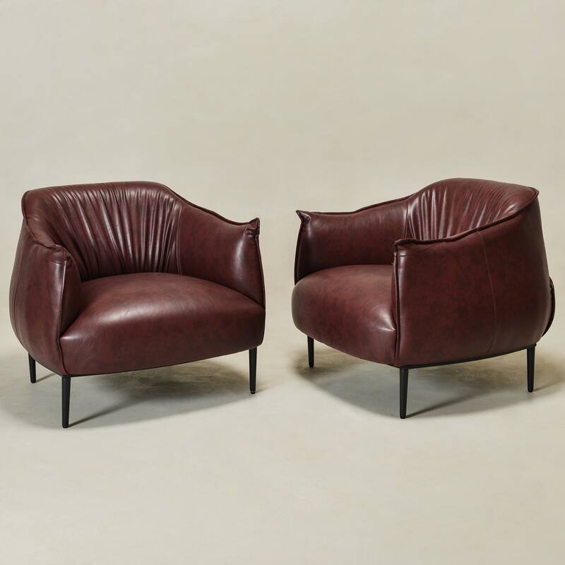 KINWELL 33" Wide Faux Vegan Leather Upholstery Barrel Accent Chair