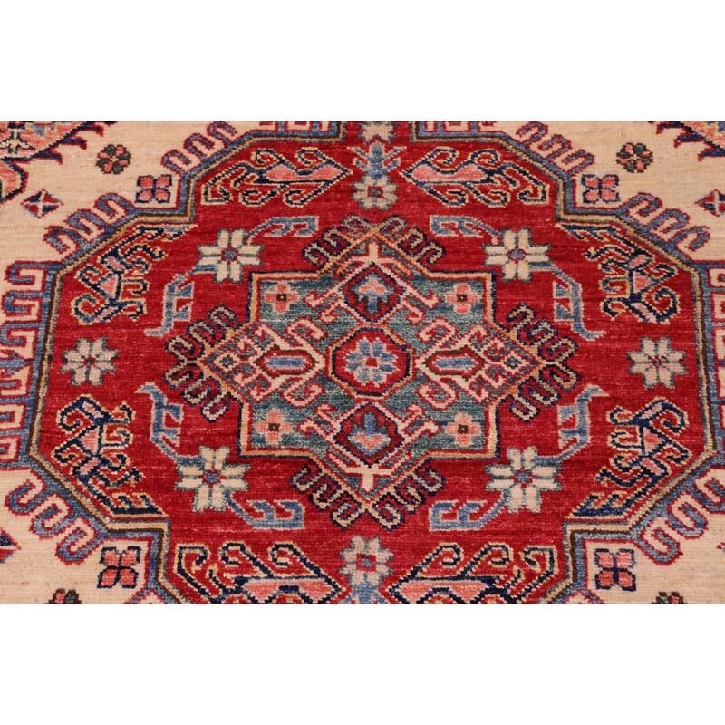 Rustic Super Kazak Raven Natural/Red Hand Knotted Wool Rug - 8'8'' x 12'4''