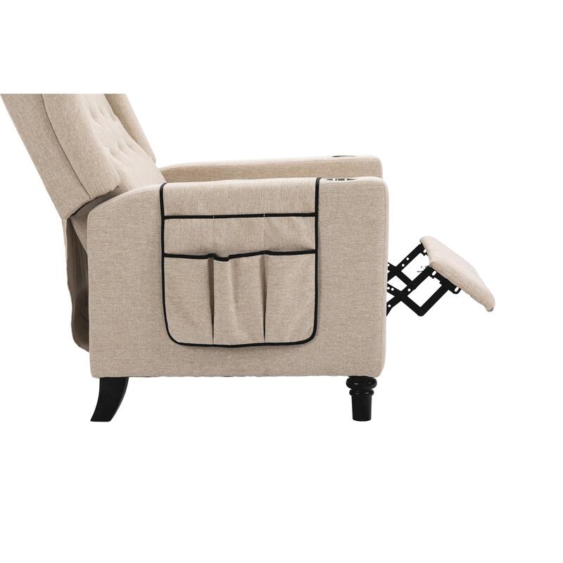Linen Fabric Wingback Push Back Recliner Chair with 2 Hidden UBS Ports