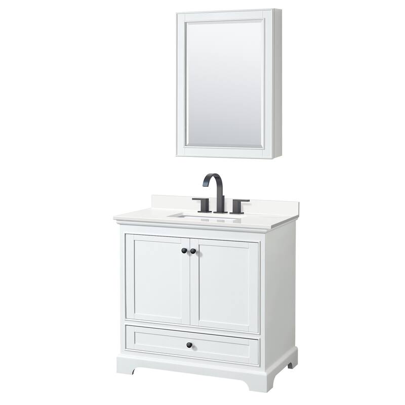 Wyndham Collection WCS202036S-QTZ-US3MED Deborah 36" Free Standing - White / White Quartz Top / Matte Black Hardware