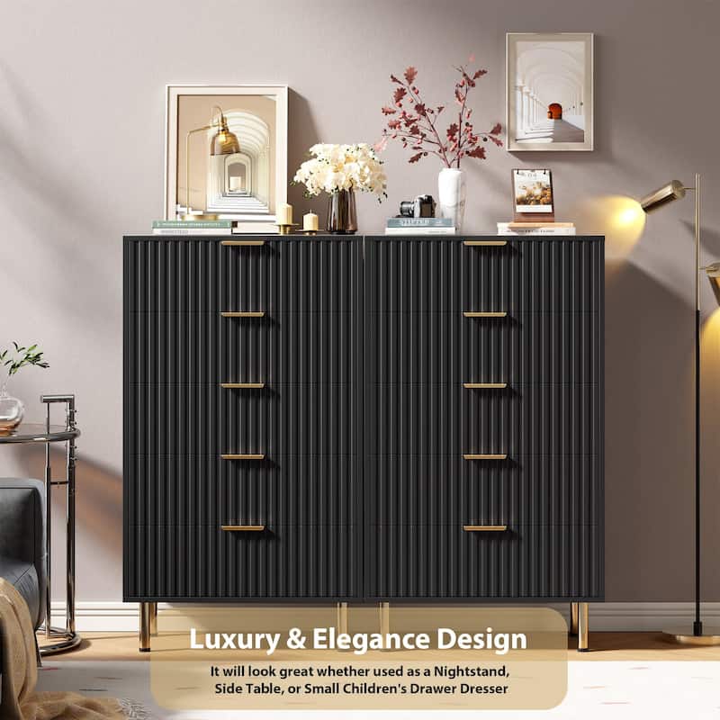 5 Drawer Fluted Dresser for Bedroom, Tall Modern Chest of Drawers with Deep Storage and Wide Top