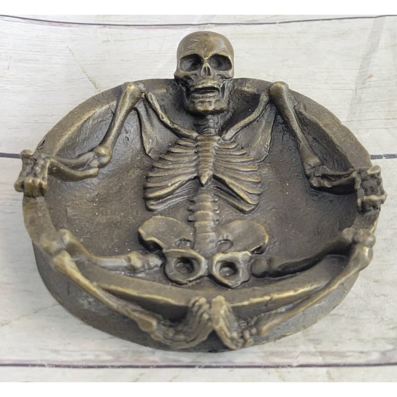Bronze Skeleton Ashtray Bronze Sculpture Figure Handmade Gothic Collectible Art