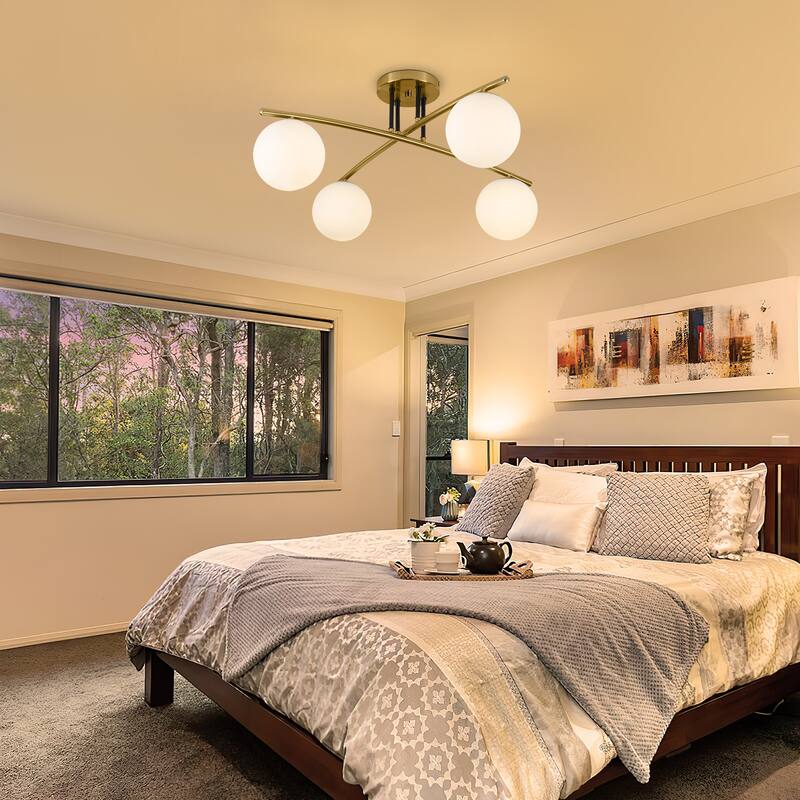 Gold Modern 4 - Light Globe Semi - Flush Ceiling Lamp - Polished Gold