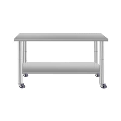 48''*24'' Commercial Work Table for Restaurant and Home Stainless Steel Kitchen Prep Table with Under Shelf with wheels