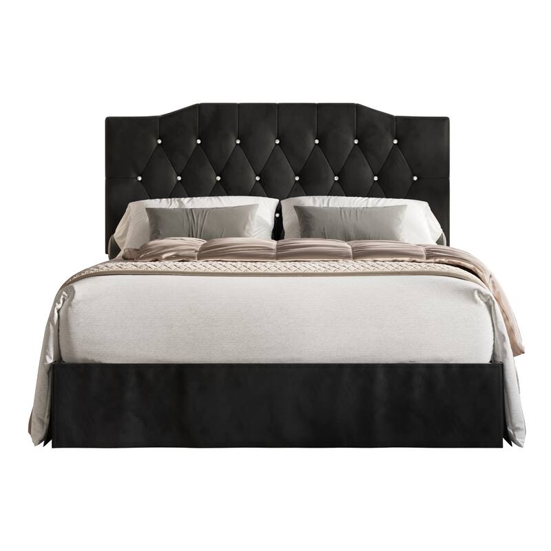 CraftPorch Modern Velvet Tufted Upholstered Platform Bed - Black - Full