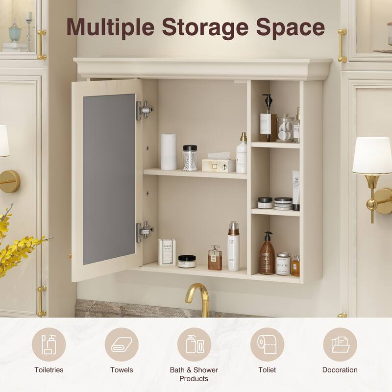 Modern Bathroom Wall Cabinet with Mirror,Medicine Cabinet with 6 Open Shelves