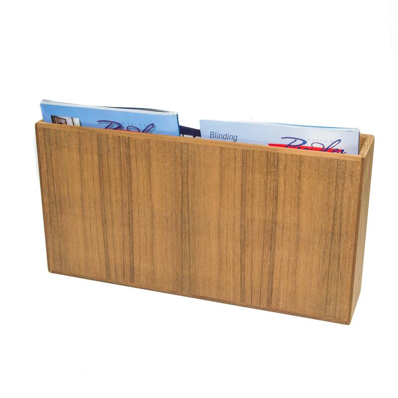 Teak Double-Wide Magazine Rack - 18-3/8" W 9-1/2" H x 4"