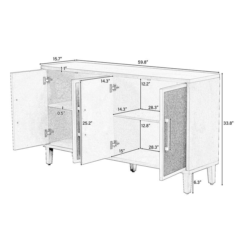 Light Luxury Style Storage w/4 Linen Doors & 2 Shelves