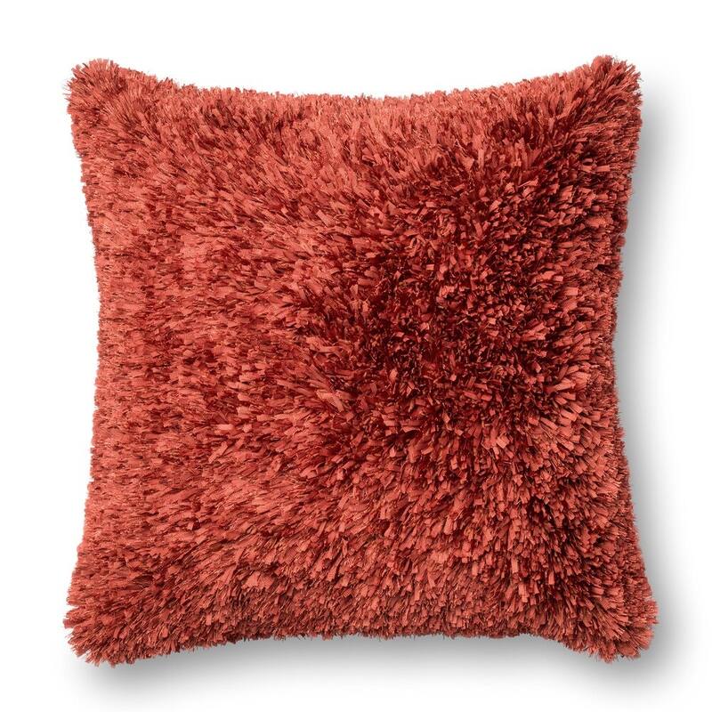 Solid Ribbon Shag 22-in. Throw Pillow OR Cover Only - rust/cover only