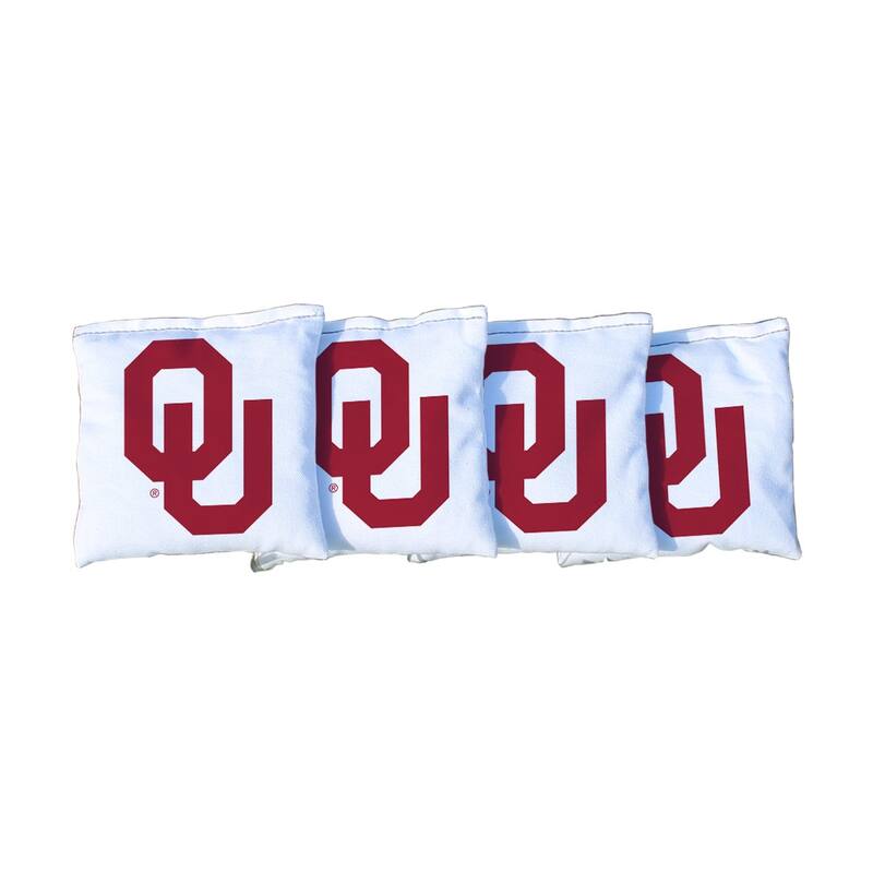 Oklahoma Sooner White Cornhole Bags - All-Weather Resin Filled