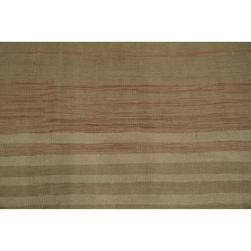 Hand Woven Oriental 100% Wool Carpet Southwestern Tribal Beige & Ivories Kilim Area Rug - 12' 8'' X 10' 2''