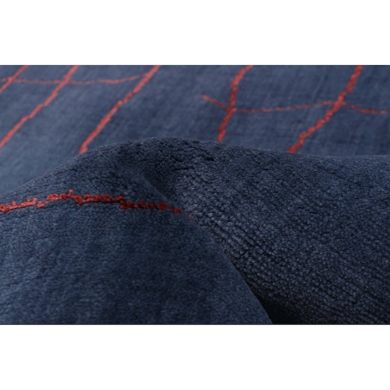 ECARPETGALLERY Hand Loomed Kashkuli Gabbeh Navy Viscose, Wool Rug - 5'8 x 7'10