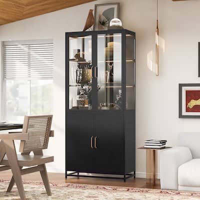 Roomfitters 76.75'' Steel Display Cabinet with Glass Doors, Modern Curio Cabinet with Storage for Living Room and Office