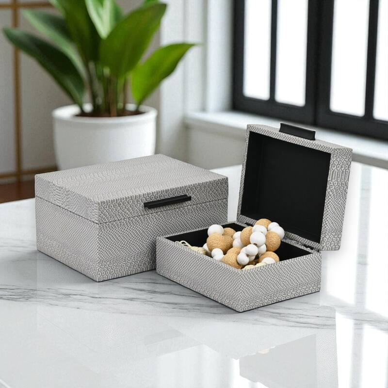 Handcrafted Snakeskin Nesting Boxes - 10.25" - Gray - Set of 2