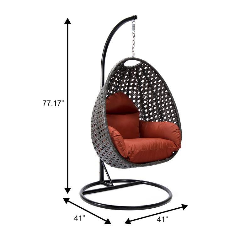 LeisureMod Charcoal Single Seater Rattan Wicker Egg Swing Hanging Chair for Indoor Outdoor Patio Porch Backyard Garden
