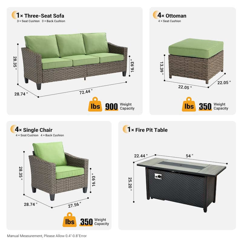 ​​OVIOS 10-Piece Outdoor Wicker Set with Fire Pit Table​