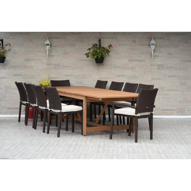 Amazonia Helen 11 piece FSC Wood Extendable Dining Set with Cushions - Light Wood Finish