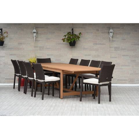 Amazonia Helen 11-piece Wood and Wicker Extendable Dining Set with Cushions