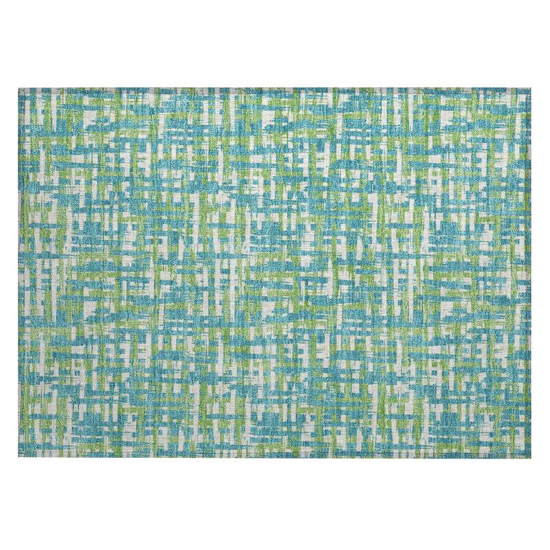 Machine Washable Indoor/ Outdoor Modern Crosshatch Chantille Rug - Turquoise - 1'8" x 2'6"