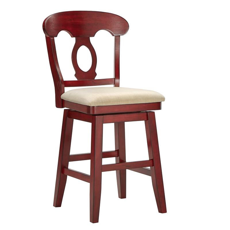 Eleanor Napoleon Back Wood Swivel Chair by iNSPIRE Q Classic - Counter Height - Antique Berry Red