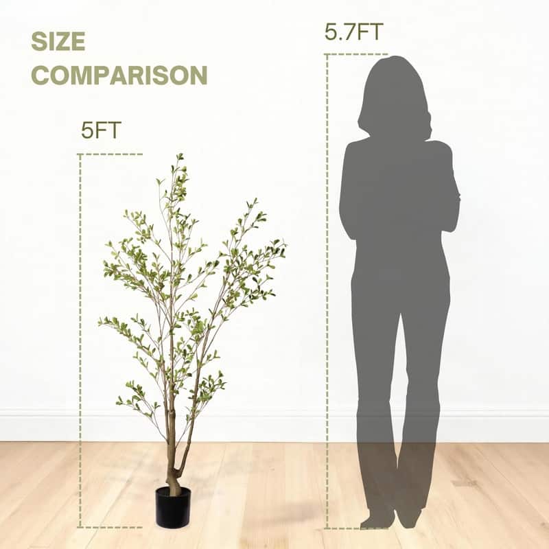 5FT Realistic Artificial Olive Tree in Black Pot - Lifelike Indoor Faux Plant for Home & Office Decor