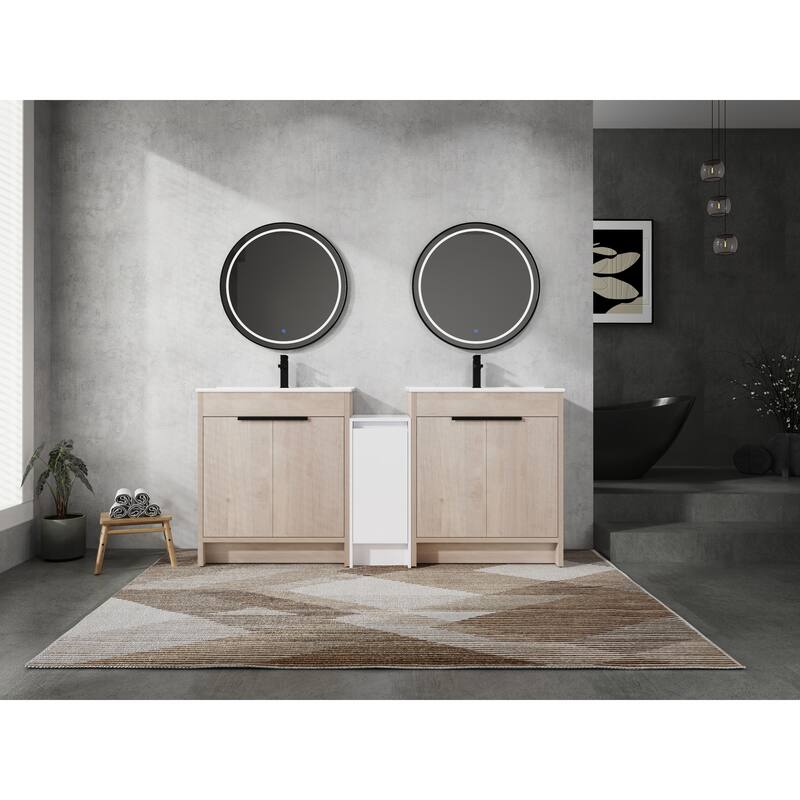 72" Freestanding Bathroom Vanity Set with Adjustable Storage Cabinets, Black Ceramic Sink