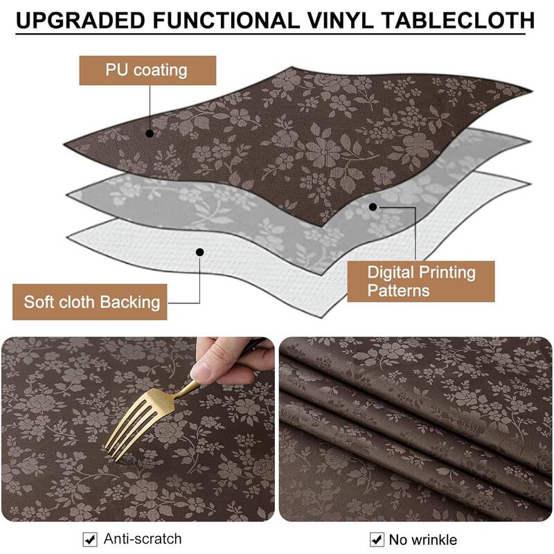 Waterproof Wipeable Vinyl Tablecloth,Rectangle Heavy Duty Table Cloth,120"L x 54"W