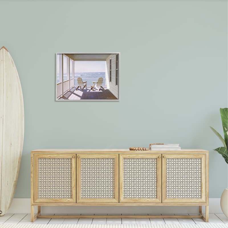 Stupell Porch Chairs Overlooking the Tide Realistic Painting Framed Giclee Texturized Art by Zhen-Huan Lu