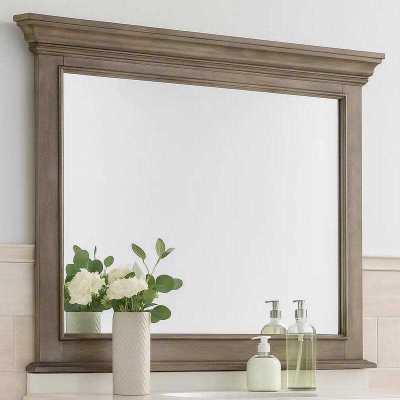 Zea Vanity Dresser Mirror, Elegant Crown Moldings in Aged Oak Brown - Aged Oak Brown