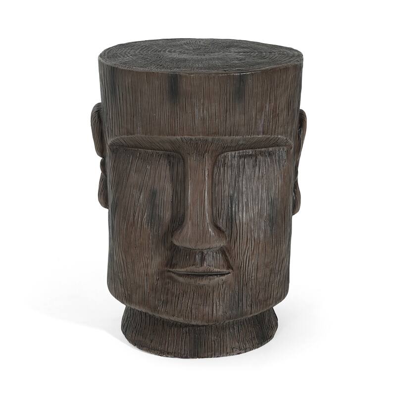 Roomfitters Easter Island Moai Statue Outdoor Side Table, Stone-Look Garden Stool & Pedestal for Patio, Yard, Light Grey