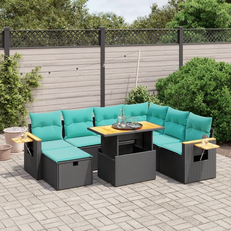 vidaXL Patio Sofa Set with Cushions Outdoor Furniture 8 Piece Poly Rattan - 21.7 x 24.4 x 27.2 - Black