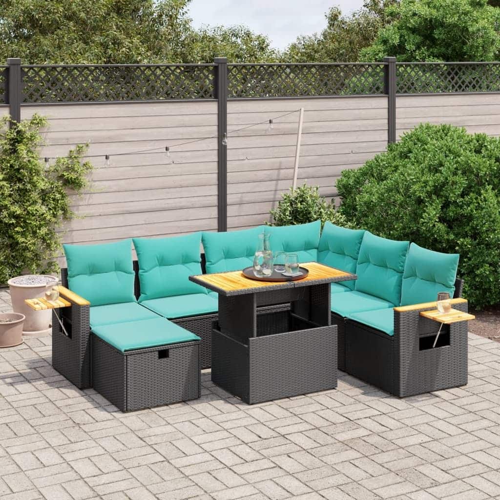 vidaXL Patio Sofa Set with Cushions Outdoor Furniture 8 Piece Poly Rattan - 21.7 x 24.4 x 27.2