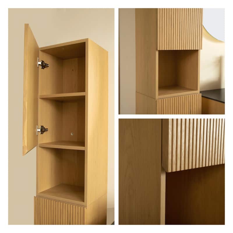 Modland 14"W x 59''H Wall Mounted Bathroom Cabinet - Narrow Waterproof Plywood, Corolla Oak for Over Toilet Storage