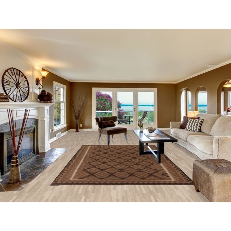 Hand Woven Oriental 100% Wool Carpet Southwestern Geometric Brown Kilim Area Rug - 10' 0'' X 6' 8''