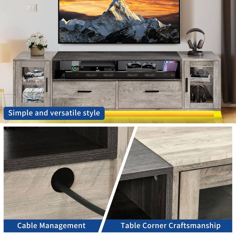 Moasis 63 inch TV Stand with LED RGB Light Entertainment Center for TVs up to 75"