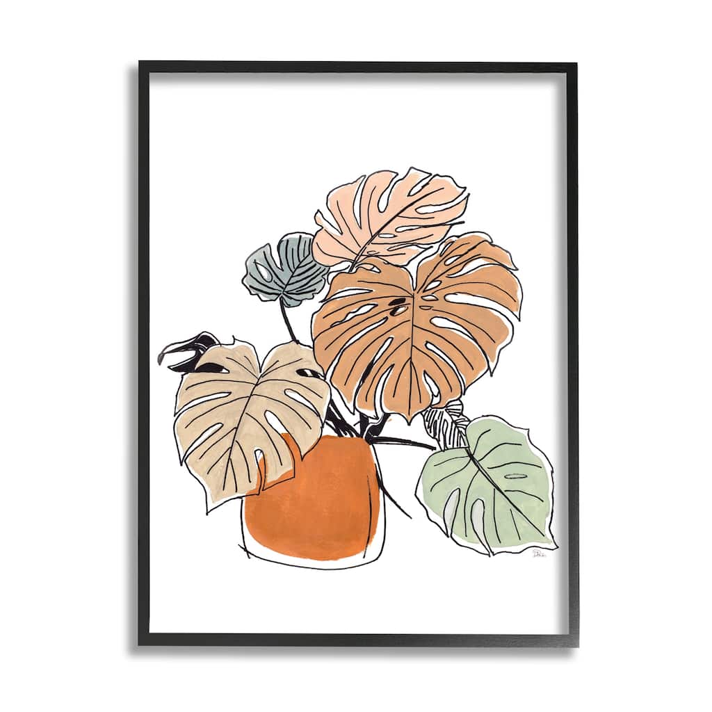 Stupell Playful Monstera Leaves Tropical House Plant Framed Wall Art