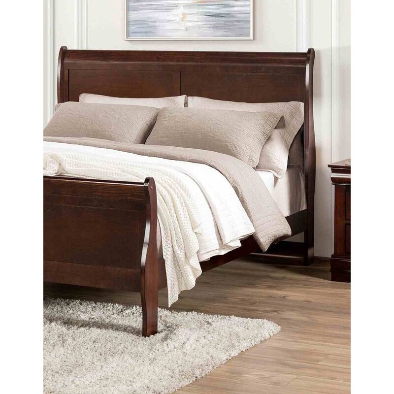 Modern 1pc Sliegh Design Dark Cherry Finish Bed